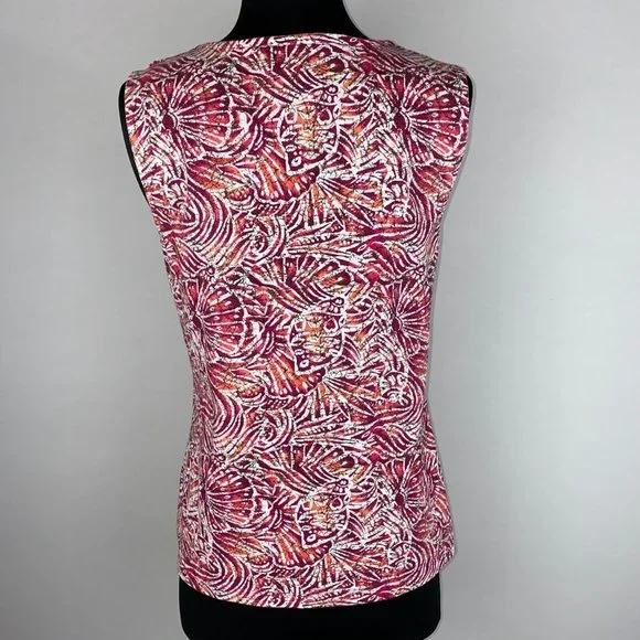 Christopher & Banks Tank Top Women's S Seashell Print Ruffle Neckline Vacation - Picture 8 of 12